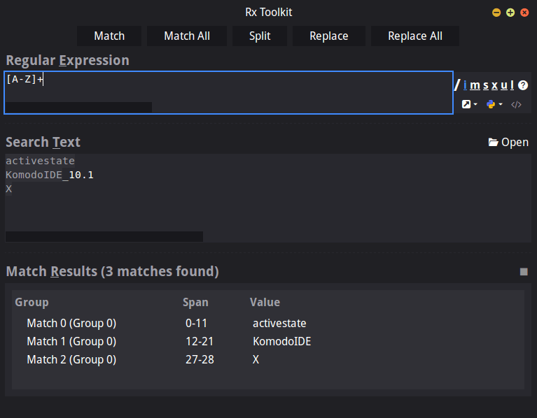 Regex Toolkit Komodo IDE