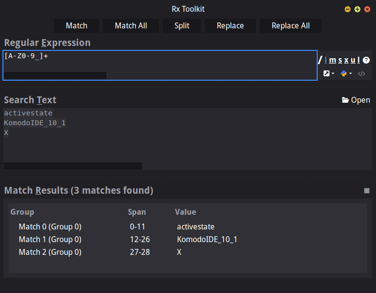 Regex Toolkit Komodo IDE