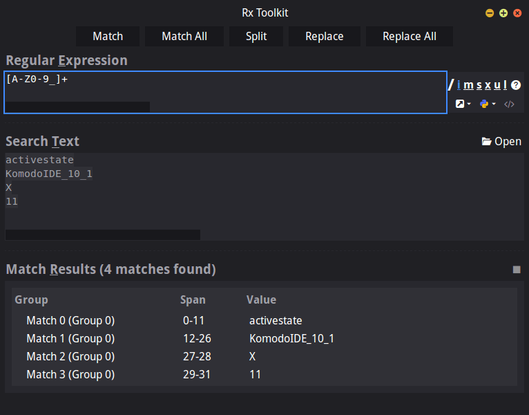 Regex Toolkit Komodo IDE