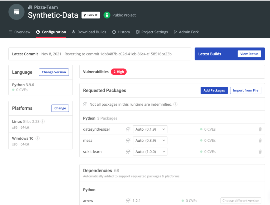 Synthetic Data Environment configuration